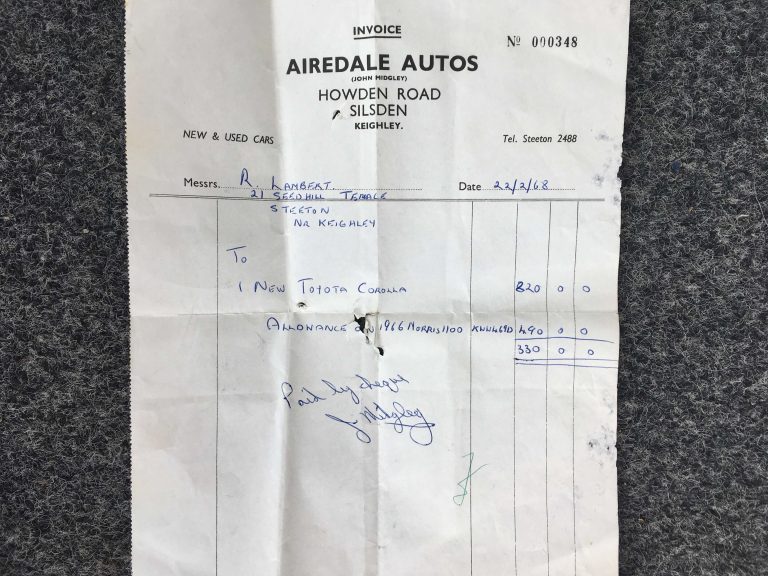 51 YEAR OLD AIREDALE AUTOS INVOICE