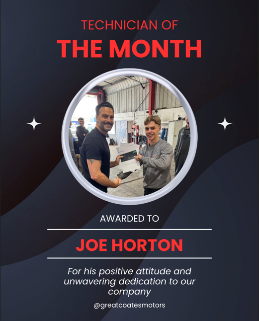 Joe Horton Recognised as Technician of the Month at Great Coates Motors!