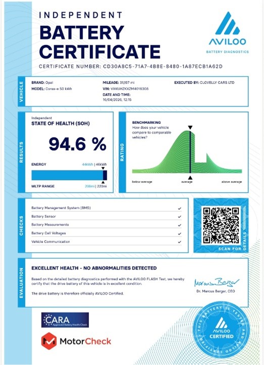 Battery Certificate 01 - Clovelly Cars Ltd